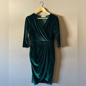 Emerald Green Faux Wrap Velvet Dress